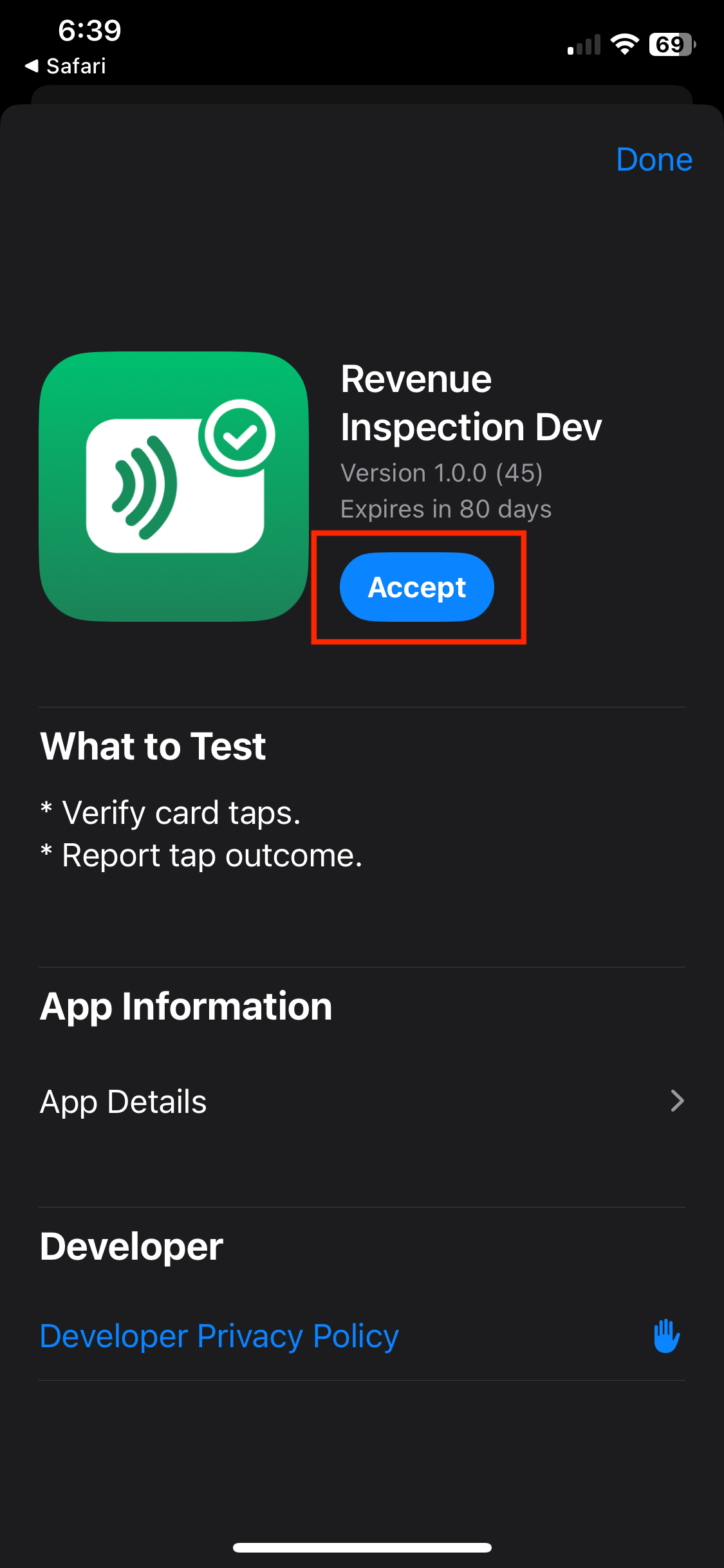 App Store Revenue Inspection Accept prompt