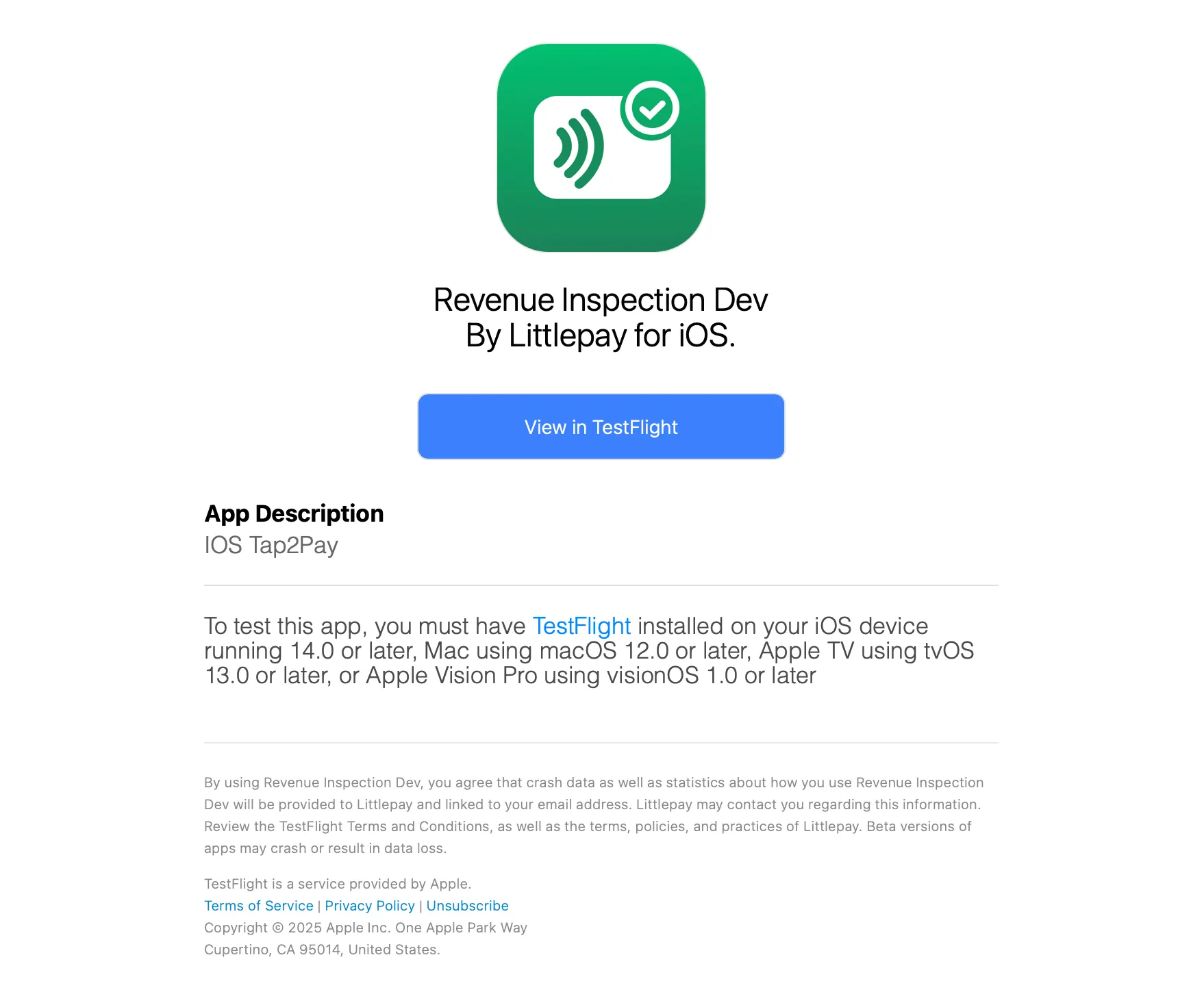TestFlight email invitation to the Revenue Inspection app.png